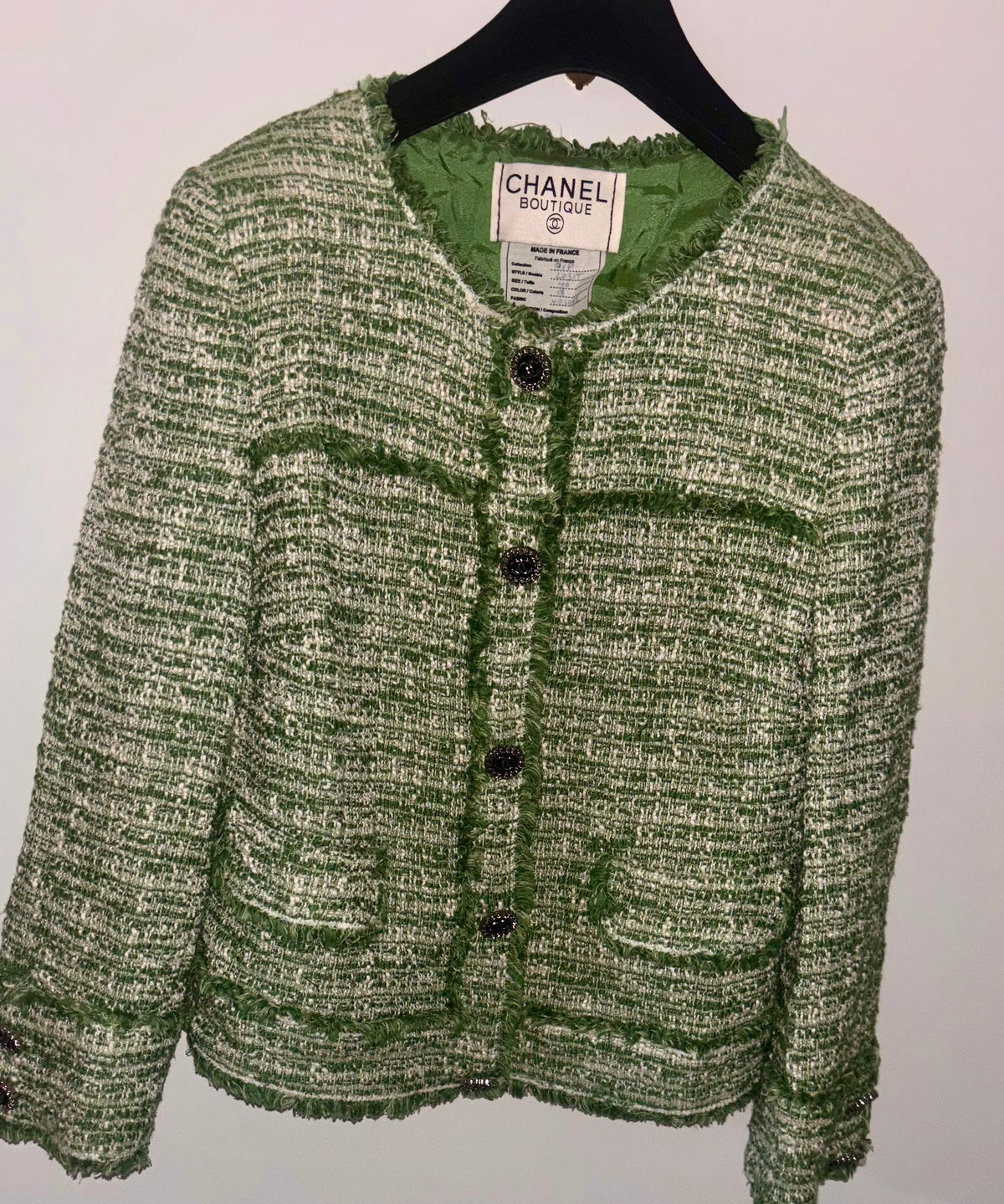 Veste Chanel Vintage en Tweed Vert – Karl Lagerfeld – Circa 1991
