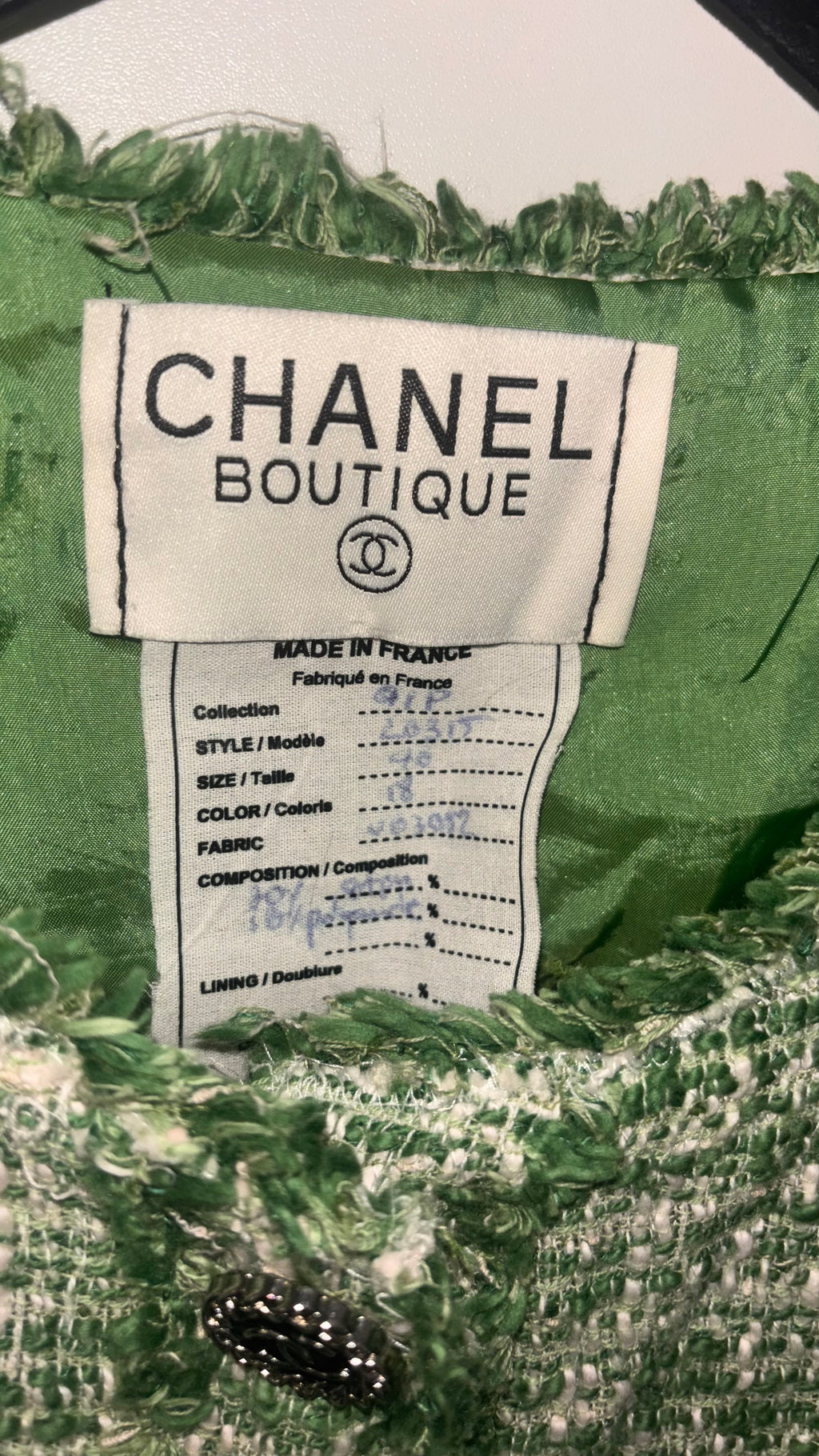 Veste Chanel Vintage en Tweed Vert – Karl Lagerfeld – Circa 1991