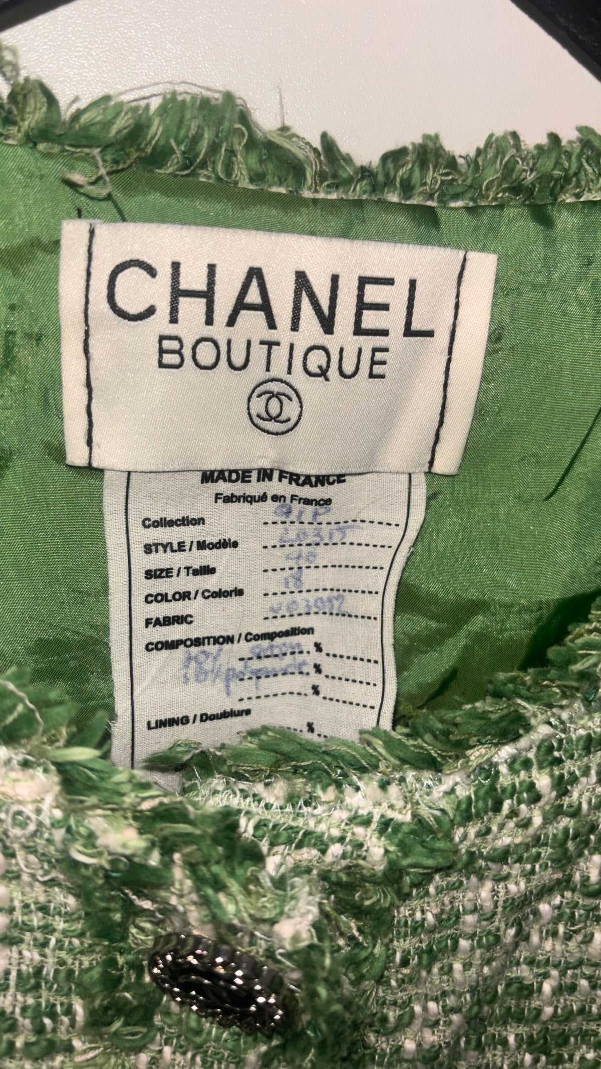 Veste Chanel Vintage en Tweed Vert – Karl Lagerfeld – Circa 1991