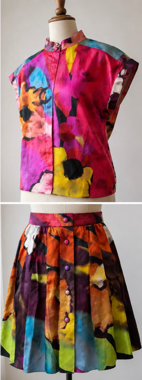 CHANEL – Ensemble haut & jupe en soie imprimée – Printemps-Été 2015 – Runway